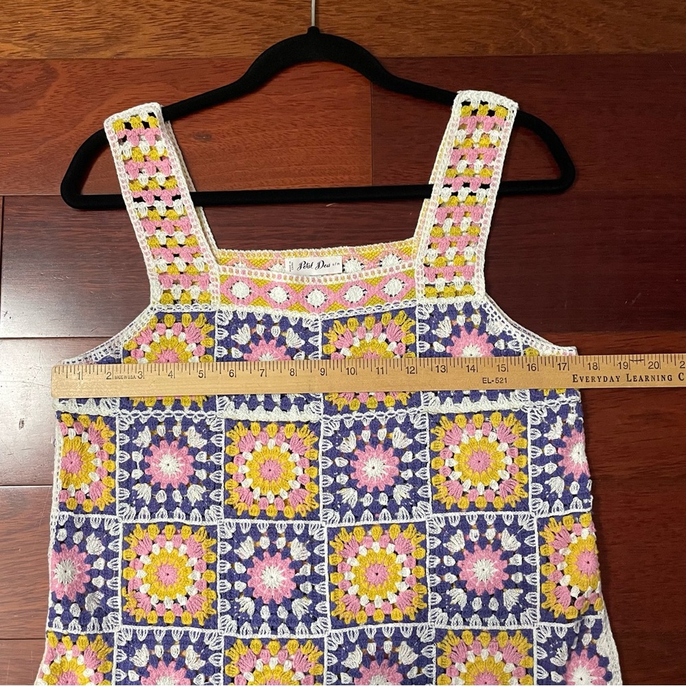 Petal Dew Multicolor Crochet Granny Square Mini Dress Boho Festival Sz S/M B22 - Picture 5 of 8
